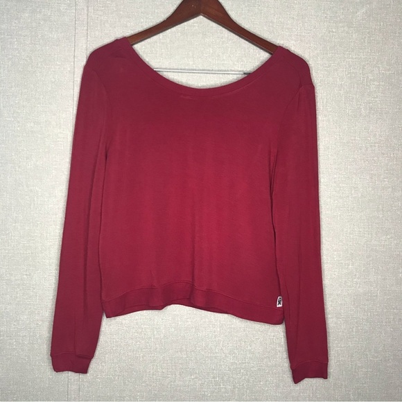 NWT Good American Red Deep V Neck Crop Lightweight Fleece Sweater - Picture 2 of 7